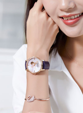 瑞夫泰格新款时尚女士手表女机械表真皮防水音符女表RGA1582A