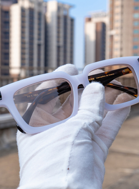 翡翠白脚套银饰装饰太阳镜 UV400防紫外线复古小框偏光墨镜