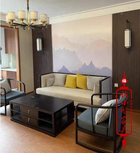 新中式实木沙发组合客厅现代别墅民宿会所禅意包间卡座定制家具