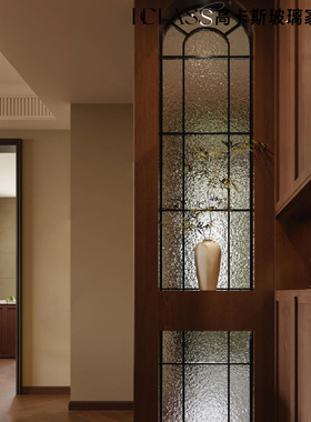 法式拱形圆弧油画银纹水波纹钢化玻璃玄关入门客厅遮挡隔断屏风