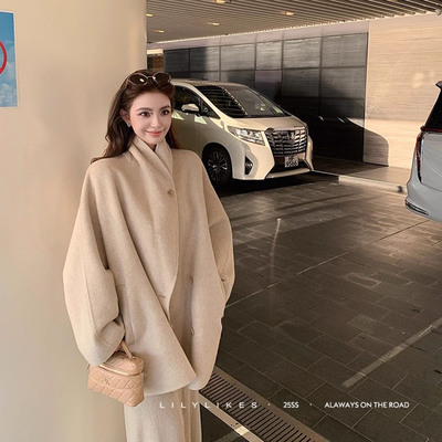 韩系超好看毛呢外套双面羊绒大衣