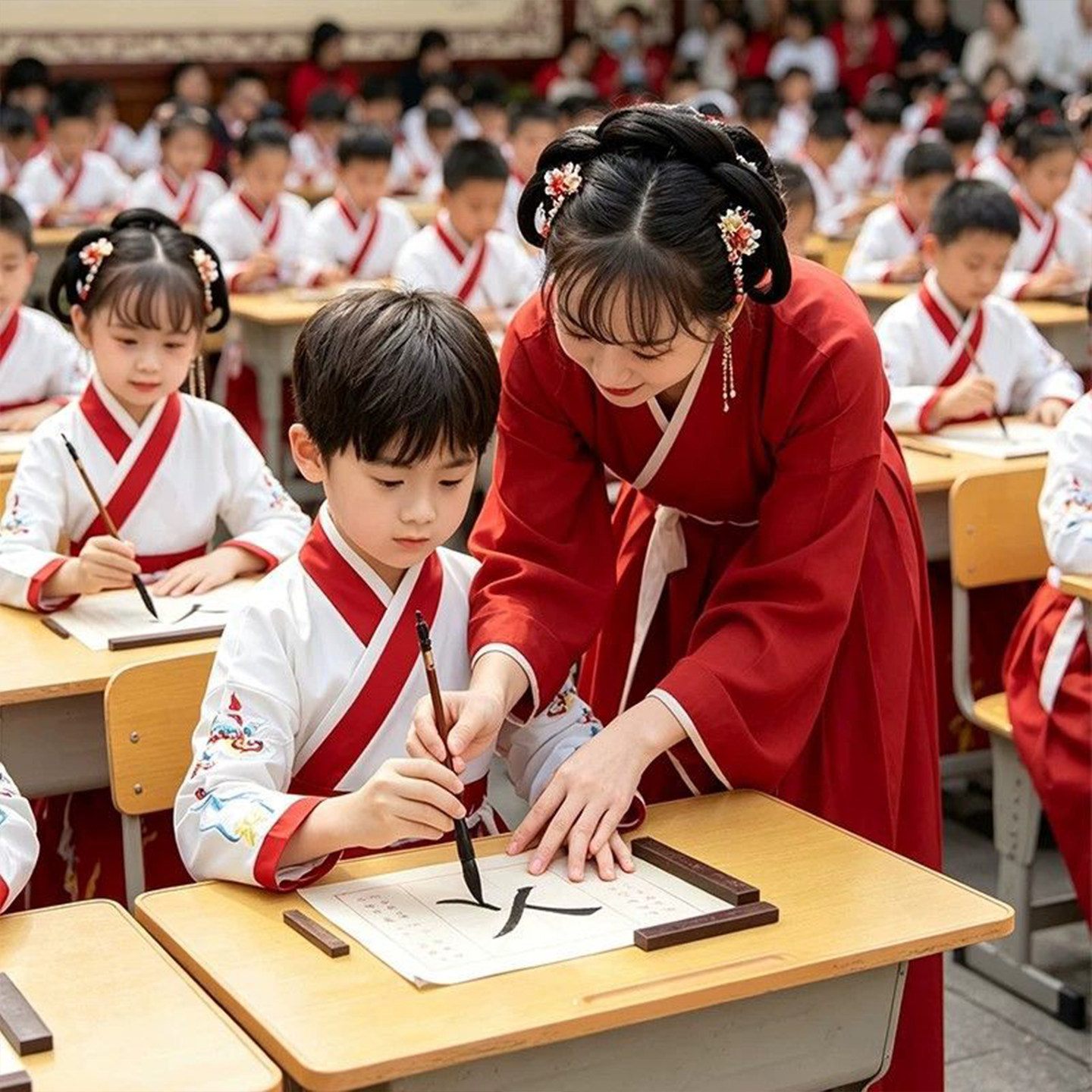开笔礼汉服儿童男女童孩一年级小学生新生入学国学服装幼儿演出服