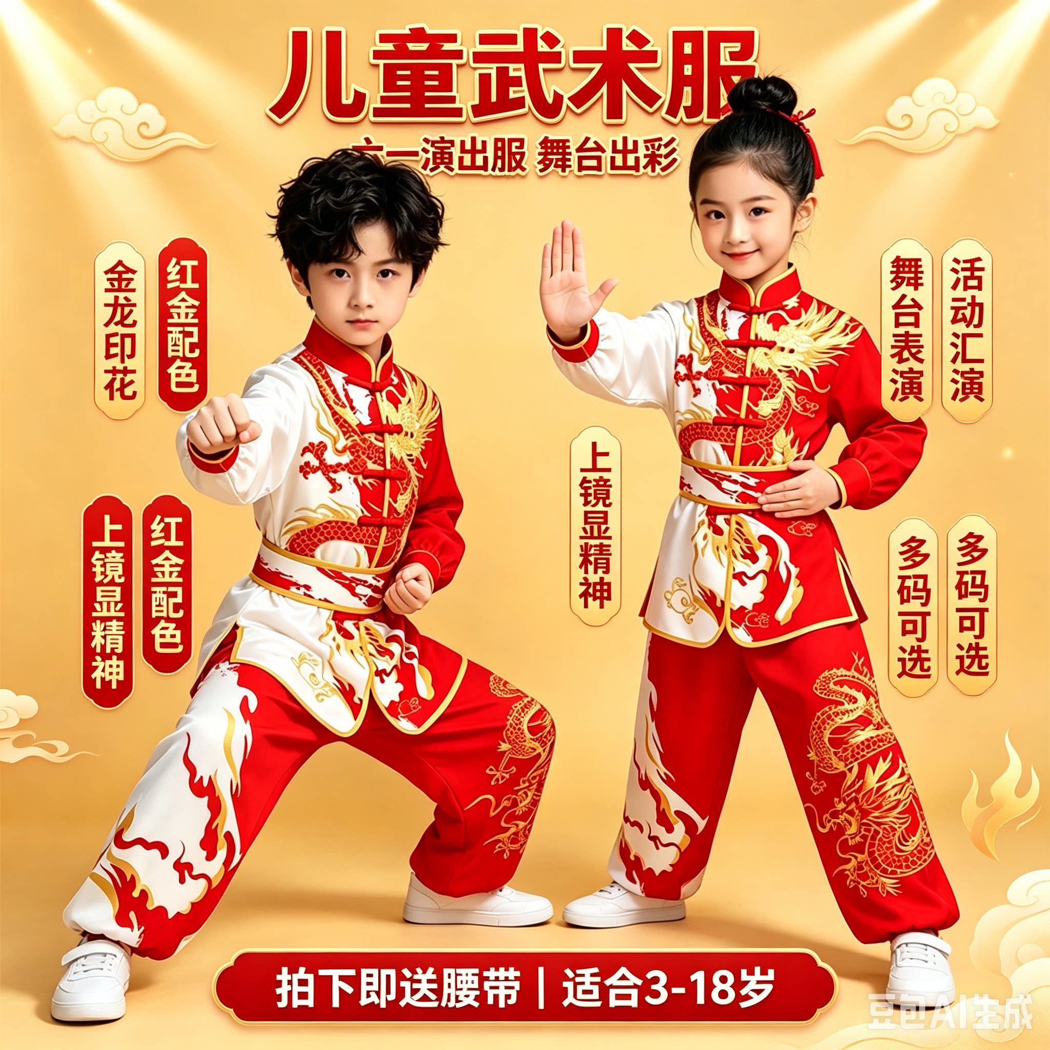 儿童武术服体考服武术竞赛比赛表演服男女太极练功渐变色训练彩服