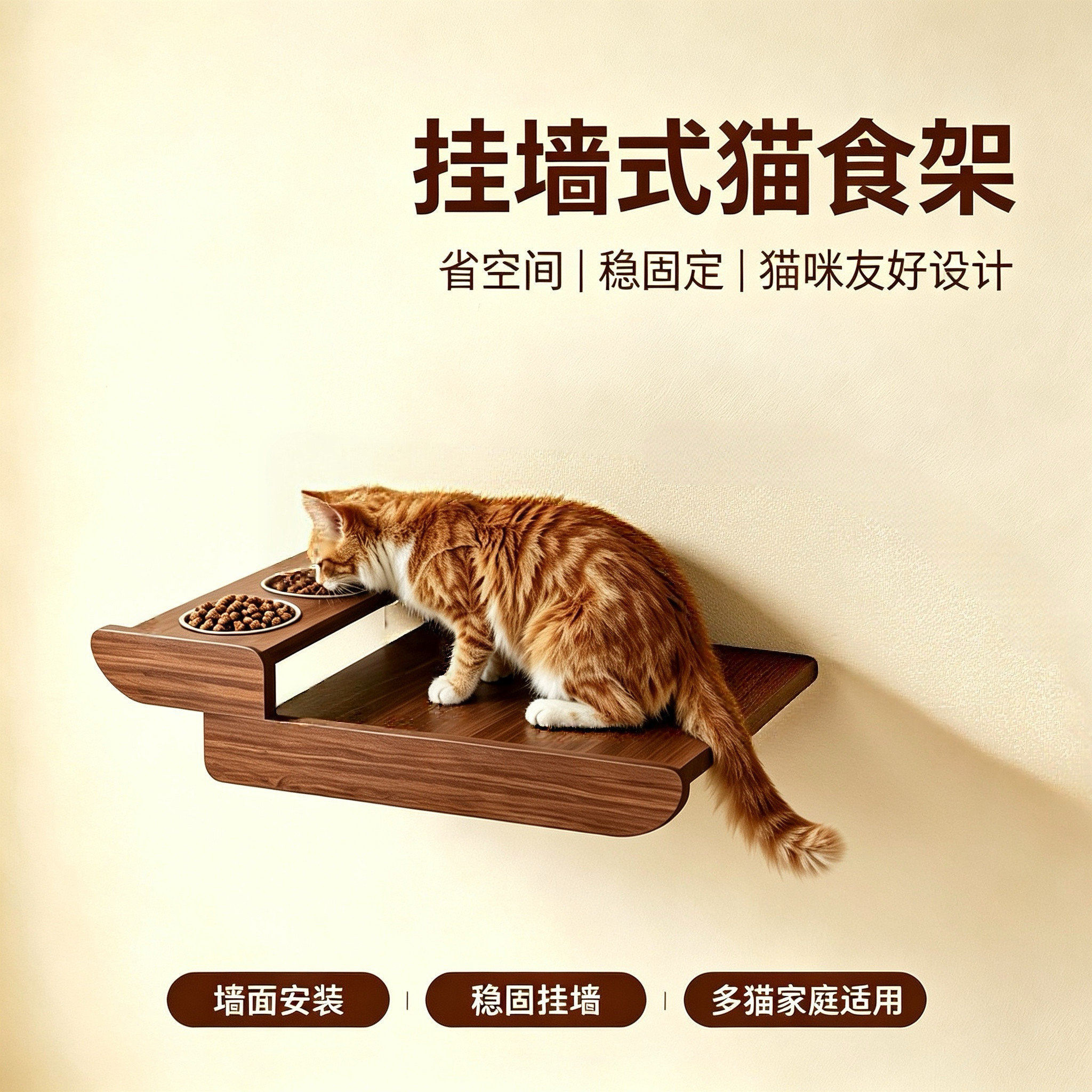 壁挂木质猫爬架一体猫碗架省空间