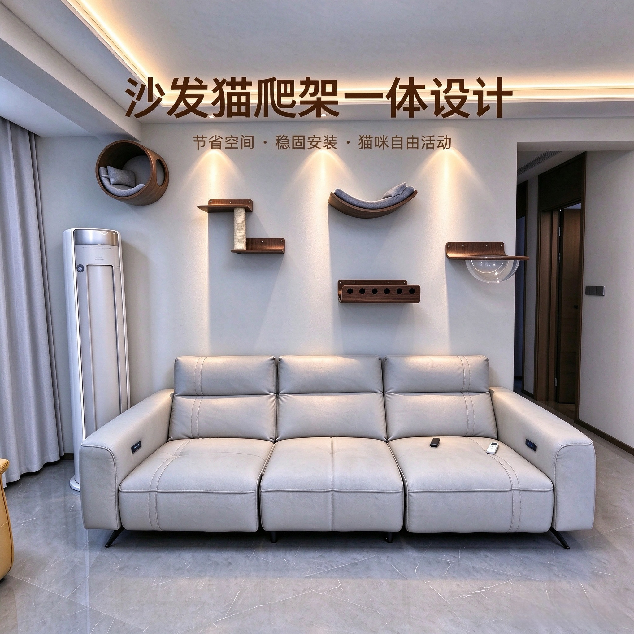 沙发背景猫爬架一体节省空间稳固