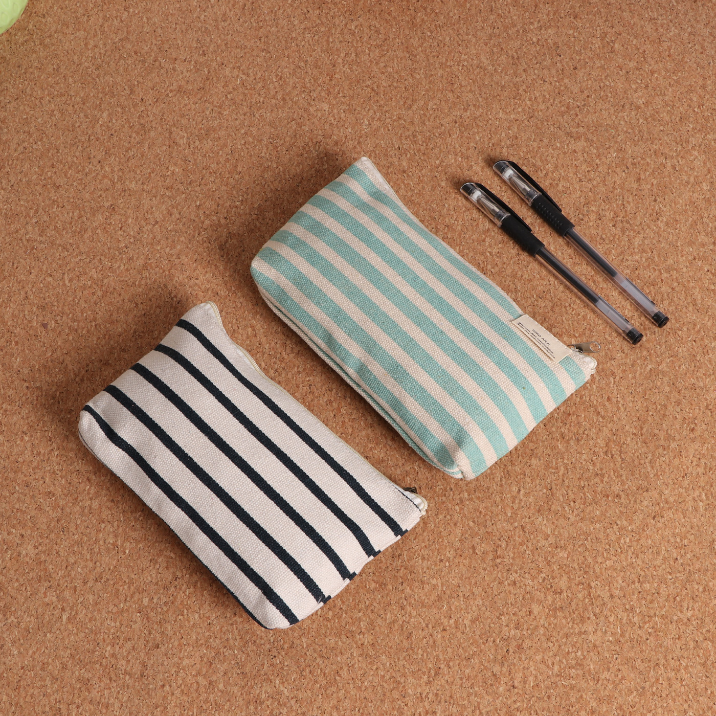 帆布笔袋 大容量文具收纳包 横竖条纹多色可选 20cm简约笔盒