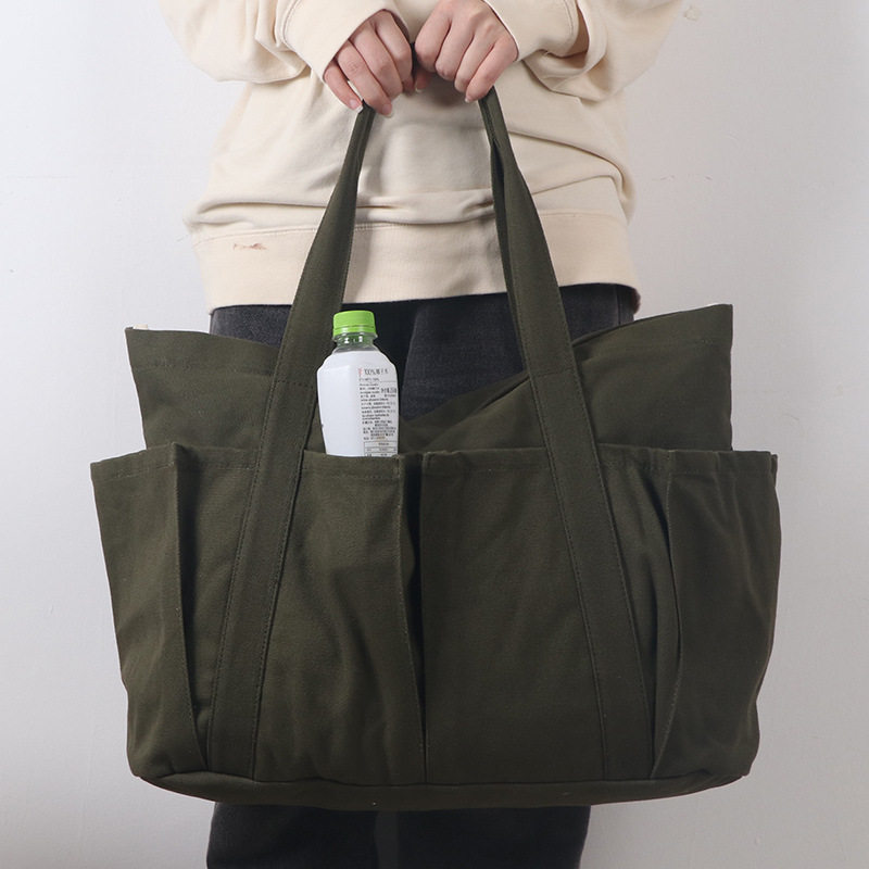 布艺休闲包旅行包纯色帆布手提袋简约大容量运动健身出游手提包包