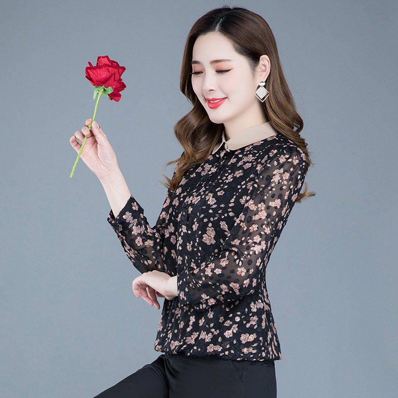 娃娃领碎花雪纺打底衫女长袖2020春季新款时尚洋气内搭小衫上衣潮