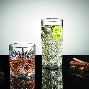 家用加厚玻璃杯 鸡尾酒杯 土耳其进口浮雕花纹威士忌杯 柯林杯