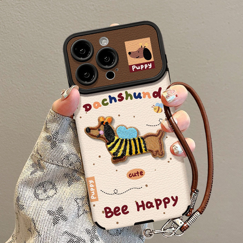 刺绣小狗带挂绳羊皮高级感适用苹果17promax手机壳iPhone16plus保护套新款15pm小众14por趣味13防摔12好看11,3C数码配件,手机保护套/壳,淘宝优惠券,粉丝福利购,淘宝优惠卷