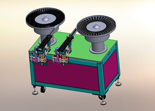 Solidworks设计 齿轮和轴承双振动盘送料分机构图3D模型图纸