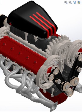 V12发动机3D模型图纸 汽车引擎 水冷设计 SolidWorks