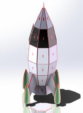 激光切割木制火箭拼装玩具3D模型图纸 Solidworks设计 STEP X_T等