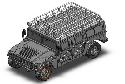 1比48悍马H1车模型3D图纸 Solidworks设计 附IGS STEP格式