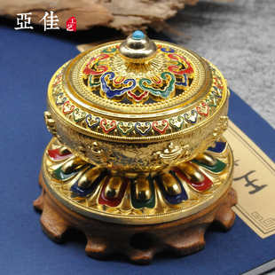 尼泊尔仿古香炉家用室内手工彩绘红金八宝古风盘香线香香薰炉摆件