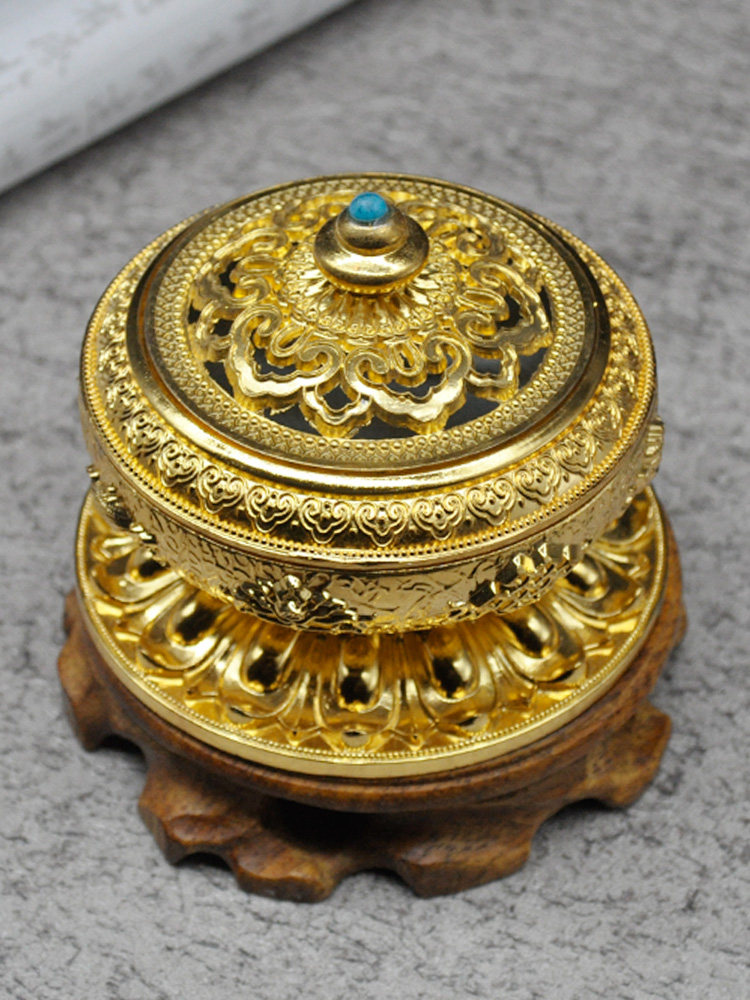 檀香香炉尼泊尔合金铜盘熏香炉八宝八吉祥香薰炉香炉家用室内供佛