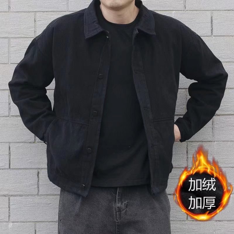 秋冬季牛仔外套男加绒加厚宽松百搭潮流青年大码帅气保暖休闲夹克