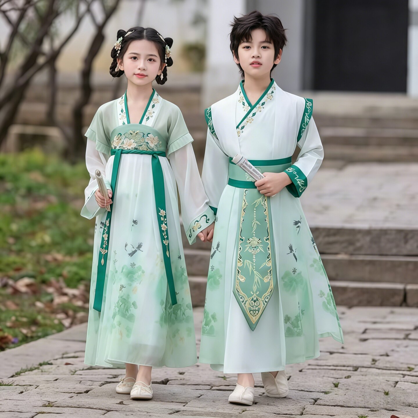儿童国学演出服新款男女童中国风汉服古装三字经开笔礼朗诵表演服