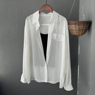 垂坠抗皱正肩防晒小衫外套女夏天基础款雪纺白衬衫半透薄款防晒衫