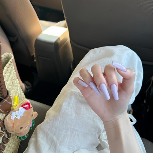 手工定制美甲淡紫色显白美甲鸳鸯款中长款淡蓝色穿戴甲成品甲片