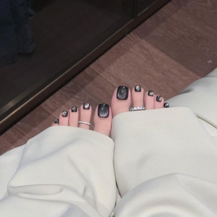 手工穿戴甲显白高级感黑色猫眼脚指甲片美甲成品穿戴式 超闪夏季