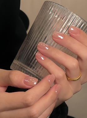 Hailey海莉同款欧美气质裸色月光珍珠粉极光穿戴甲纯手工光疗婚甲