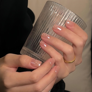 Hailey海莉同款欧美气质裸色月光珍珠粉极光穿戴甲纯手工光疗婚甲