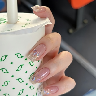 手工定制甲片拆卸穿戴甲假指甲光疗贴温精灵同款闪渐变极光钻美甲