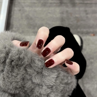 2026新款手工穿戴甲车厘子红酒红色假指甲秋冬高级感成品美甲贴片