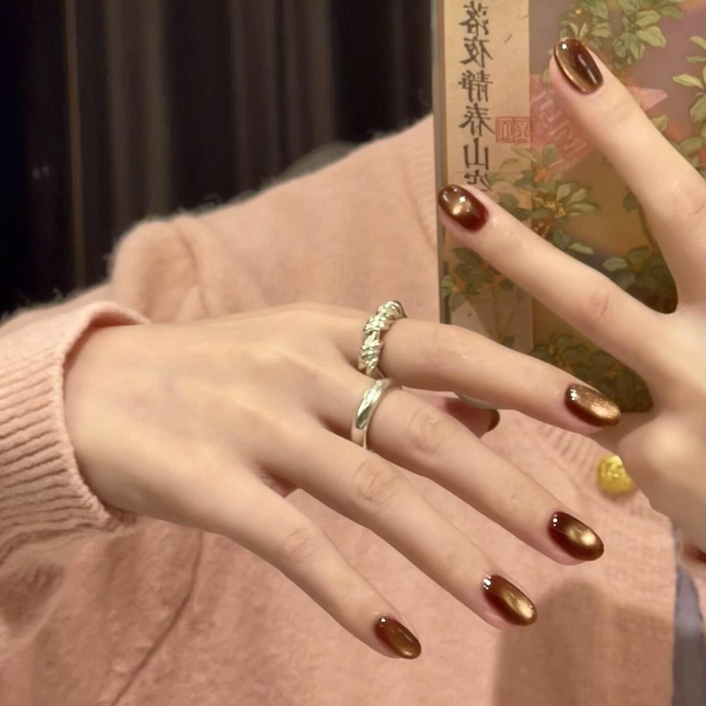 沉香猫眼穿戴甲2026年新款爆闪显白美拉德焦糖棕玻璃珠美甲专用,彩妆/香水/美妆工具,穿戴甲/甲片,淘宝优惠券,粉丝福利购,淘宝优惠卷