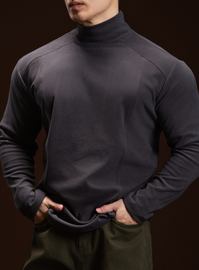 BARBRO男士德绒保暖T恤透气中高领长袖秋冬t恤高领休闲打底立领