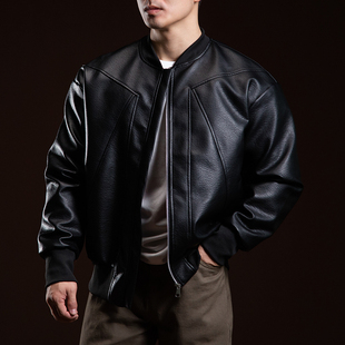 BARBRO美式 复古皮衣立领夹克你那是高街高质感皮质情侣外套潮流