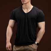 雅痞短袖 t恤夏季 修身 BARBRO新款 显肌肉健身内搭男士 V领T恤纯棉