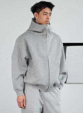 BARBRO秋冬卫衣男重磅空气层廓形连帽硬挺外套加厚上衣潮双头拉链