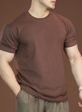 BARBRO新款纯棉T恤男士小领口男装夏季短袖t恤修身显肌肉圆领T恤