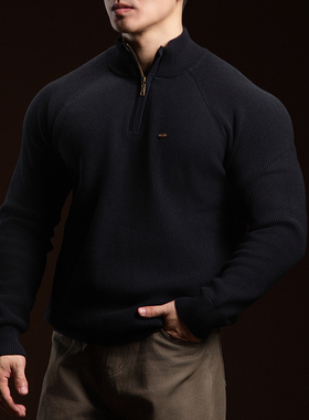 BARBRO新款男士毛衣男长袖半拉链立领纯色百搭休闲潮流纯棉毛衣男