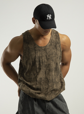 BARBRO复古运动背心男士健身宽松破洞感夏季美式上衣外穿无袖坎肩