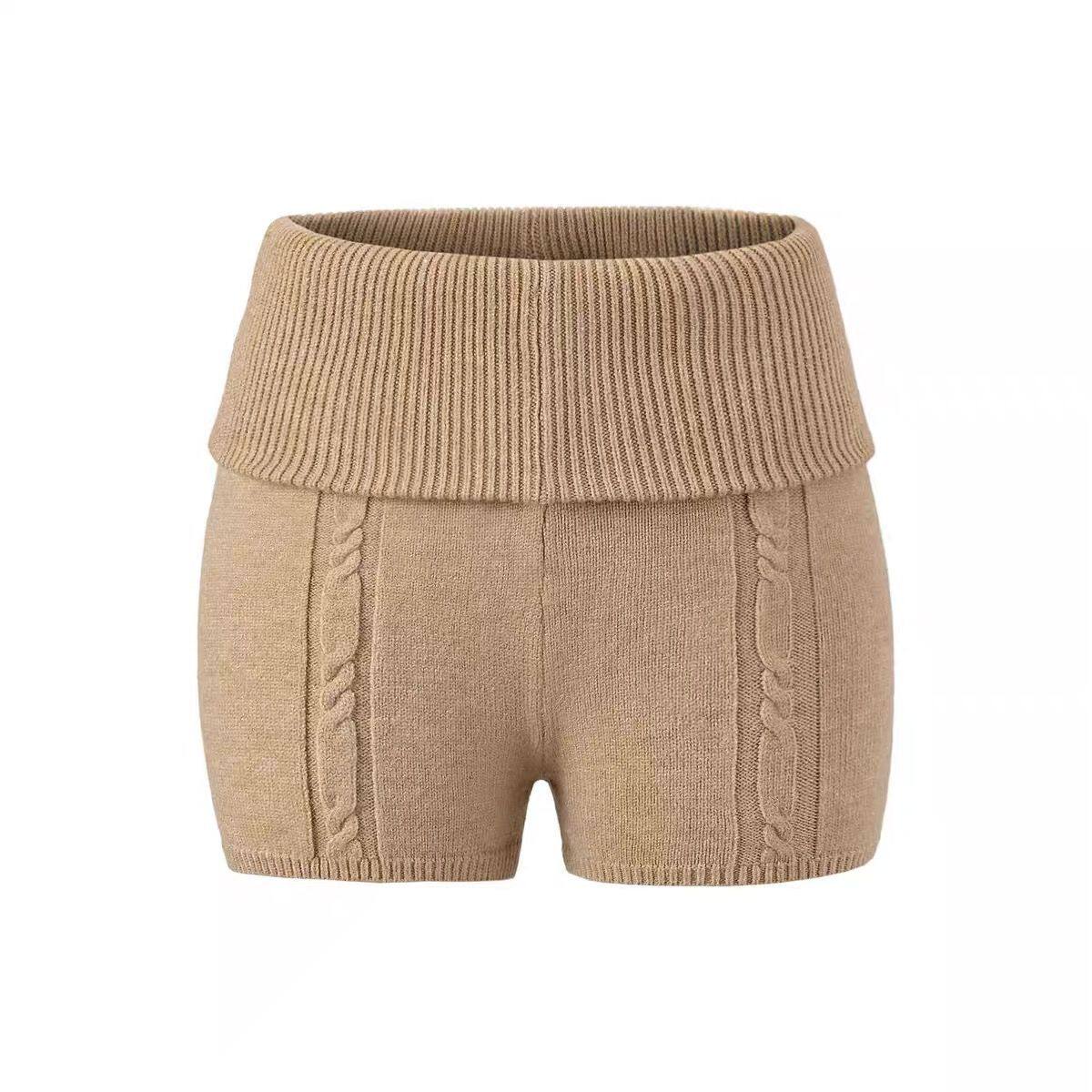 甜美风高腰针织阔腿短裤女2025秋冬季新款宽松显瘦麻花纹理休闲裤