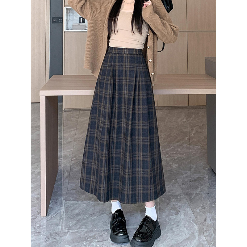 日系复古格纹半身裙女早春新款毛呢格子裙高腰显瘦垂坠感a字伞裙,女装/女士精品,半身裙,淘宝优惠券,粉丝福利购,淘宝优惠卷