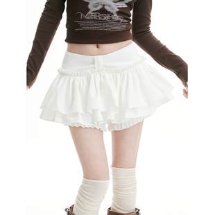 纯欲风白色蕾丝花边低腰半身裙女春夏新款小个子蓬蓬蛋糕短裙子