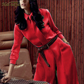 套装 春2024红色衬衫 气质职业长袖 时尚 显瘦上衣休闲阔腿长裤 两件套
