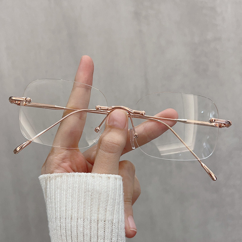 时尚金属无边框近视眼镜架女高级感斯文痞帅眼镜男款防蓝光平光镜