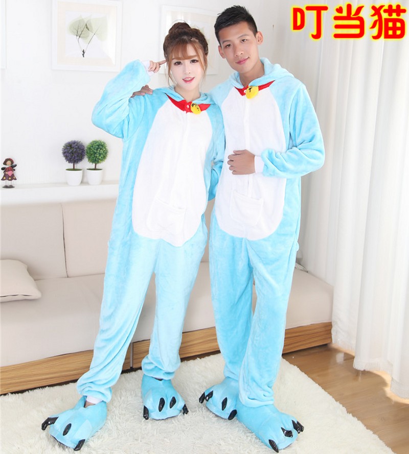 Phim hoạt hình khủng long đồ ngủ một mảnh nữ mùa thu động vật mùa đông Pikachu cặp đôi dễ thương san hô nhung người lớn nam flannel đồ bộ thun lạnh