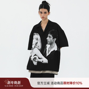 米丘寺 衬衫 23SS 电影主题人像印花优雅短袖 疤面煞星 MIICHOUS