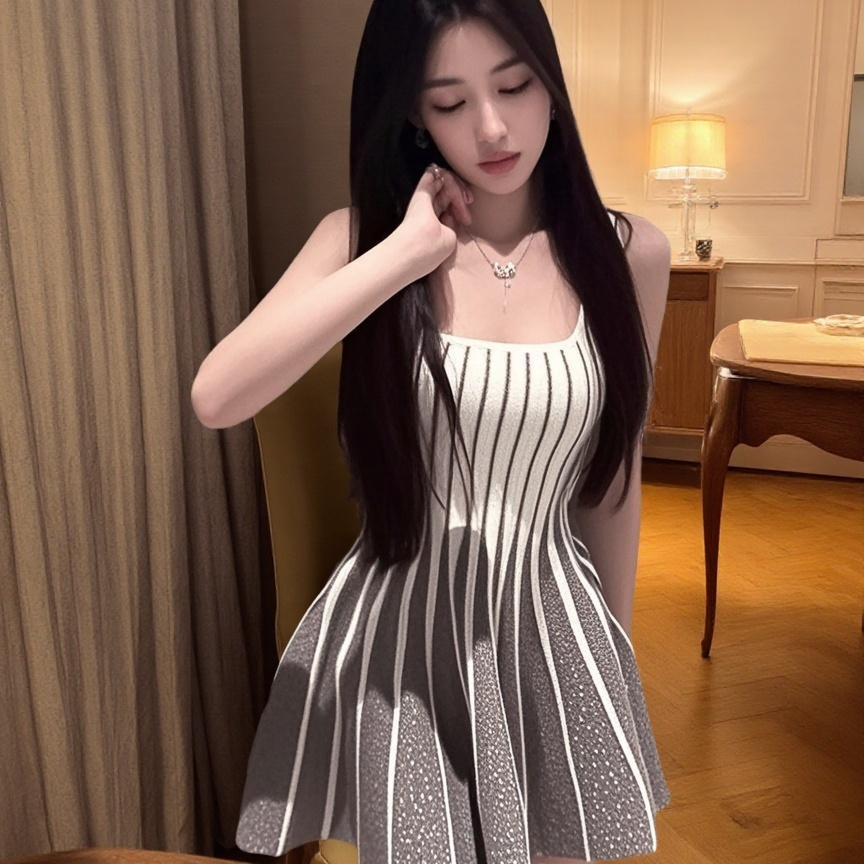质温柔风优雅针织吊带连衣裙女