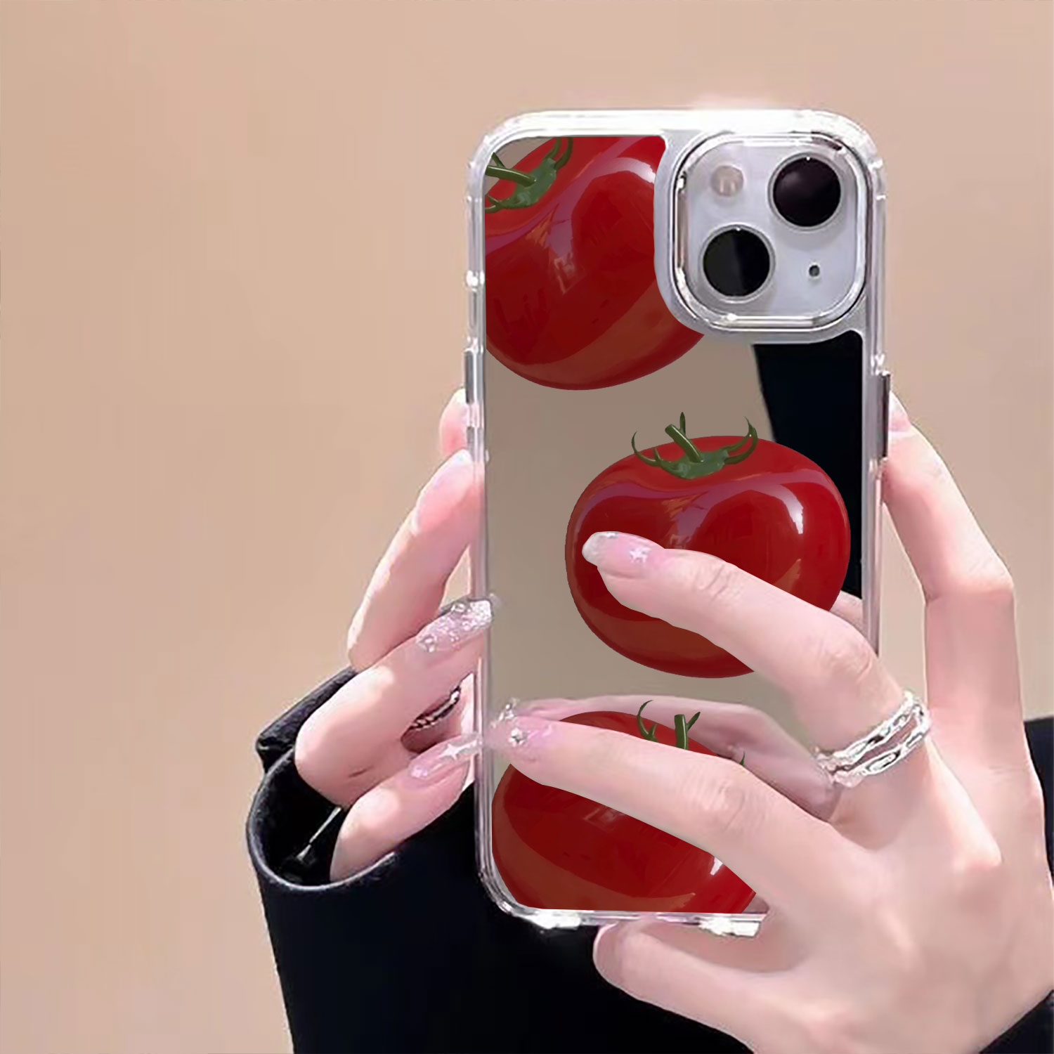 镜面番茄手机壳适用iPhone15苹果16华为p70pro小米13红米note14荣耀300防摔vivoiqoo12软opporealmeneo7女款x