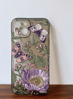 紫色蝴蝶油画适用iPhone16Promax苹果17防摔15plus华为P70软mate40vivos30荣耀400OPPOreno8红小米12手机壳女