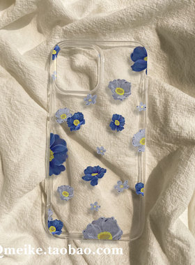 蓝色花适用iPhone17Promax华为mate60女vivox90s小米15OPPOreno14荣耀100一加11手机壳软note13红米k70苹果16