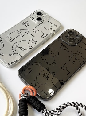 简笔卡通插画适用iPhone17苹果16Promax华为mate70小米15OPPOreno14vivox200s30红米k80手机软壳荣耀400情侣9