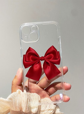 红色蝴蝶结适用iPhone16苹果15防摔13Promax华为P70软mate60vivox200/OPPOReno12小米14红米手机壳iQOO11三星